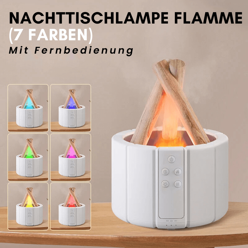 Landorf Illumora Diffuser in Weiß – Nachttischlampe mit Flammeneffekt und 7 Farben, steuerbar per Fernbedienung. Perfekt für gemütliche Atmosphäre.