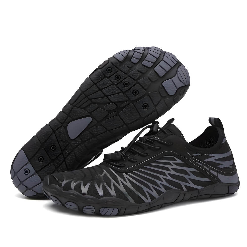 Barfußschuhe Schwarz/Grau mit flexibler Sohle. Perfekt für Fitness, Laufen oder Outdoor-Aktivitäten.