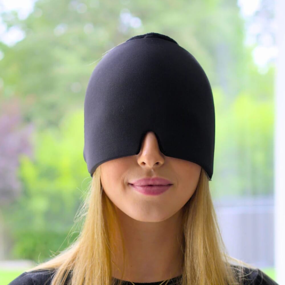 MigraCool Migränehaube – 10 mm Gel-Schicht für sofortige Schmerzlinderung. Universelle Passform bis 61 cm Kopfumfang.