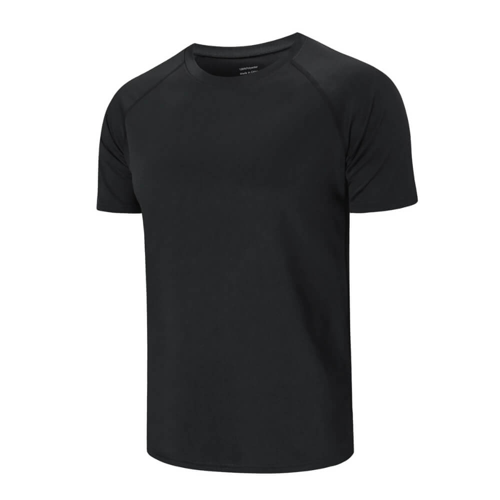 Schwarzes Kurzarm-T-Shirt mit schlichtem Design, ideal für Workouts oder lässige Outfits.