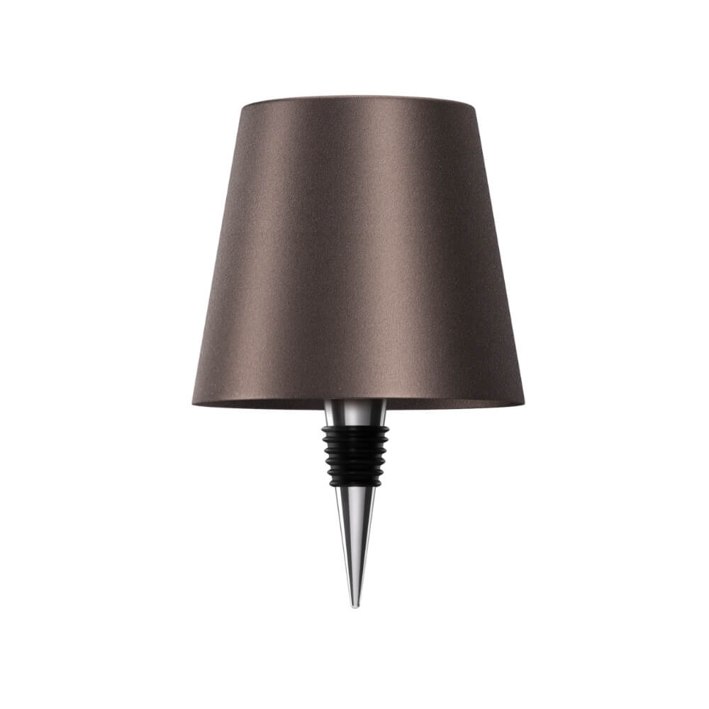 Braune LED-Flaschenlampe mit universellem Flaschenverschluss, USB-C aufladbar und dimmbar für individuelles Ambiente.