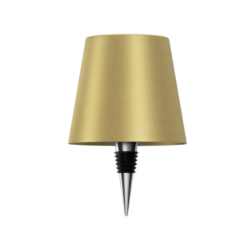 Gold-matte LED-Flaschenlampe mit universellem Flaschenverschluss, USB-C aufladbar und dimmbar für individuelles Design.