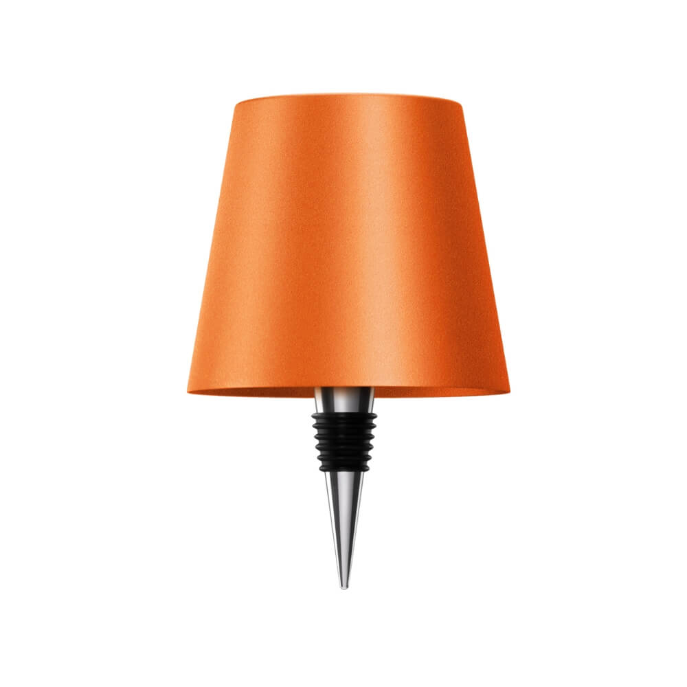 Orangefarbene LED-Flaschenlampe mit universellem Flaschenverschluss, USB-C aufladbar und dimmbar für eine warme Atmosphäre.