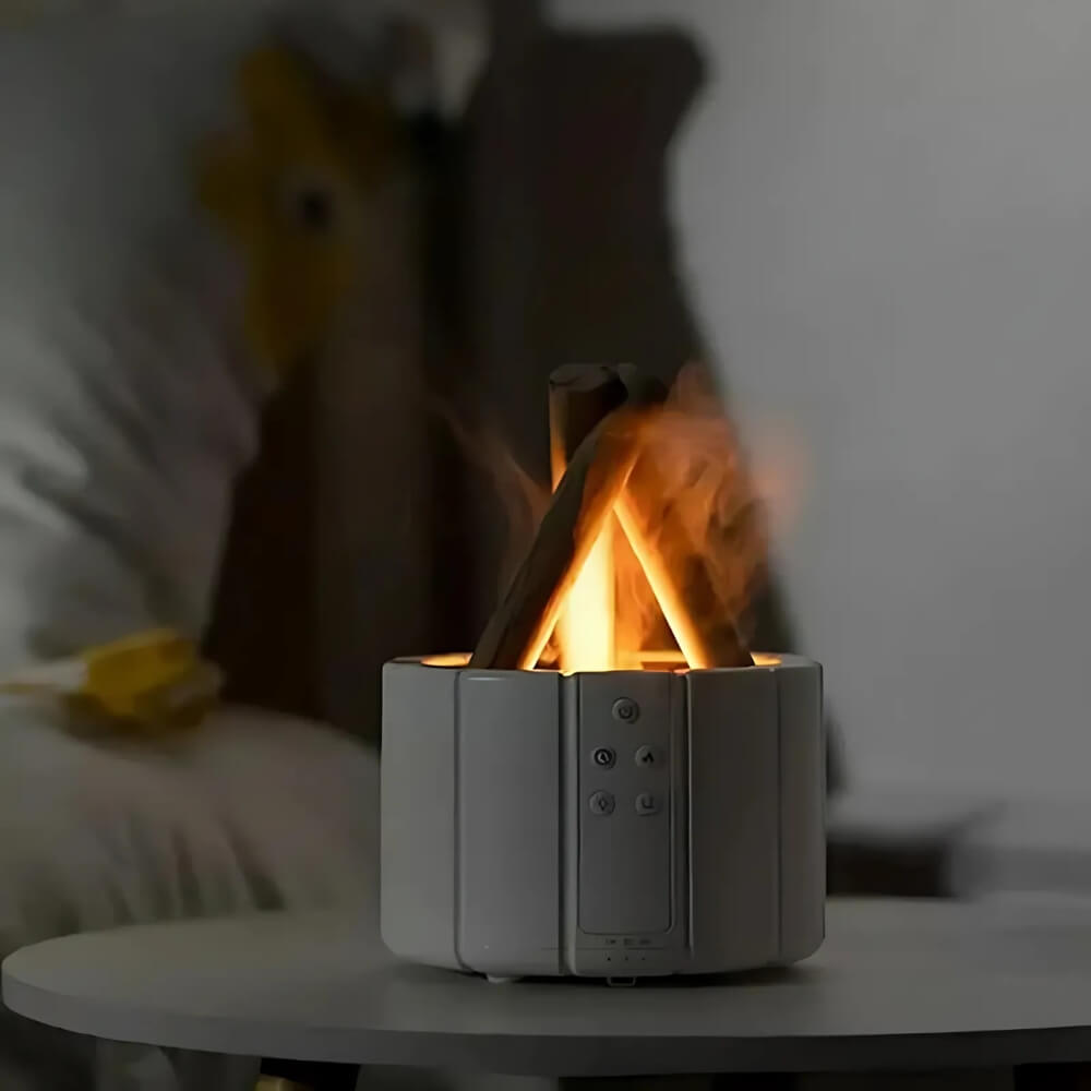 Landorf Illumora Diffuser in Weiß – Stimmungsvolles Nachtlicht mit Flammensimulation, perfekt für gemütliche Abende im Schlafzimmer.