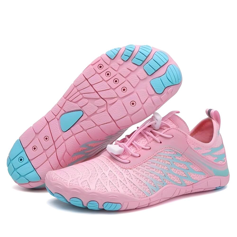Barfußschuhe in Pink und Türkis mit ultraleichter Konstruktion. Perfekt für sportliche Aktivitäten und Alltag.